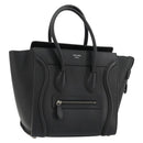 CELINE Luggage Micro Shopper Hand Bag Leather Black Silver Auth 181819SAM-1