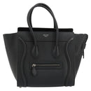 CELINE Luggage Micro Shopper Hand Bag Leather Black Silver Auth 181819SAM-13