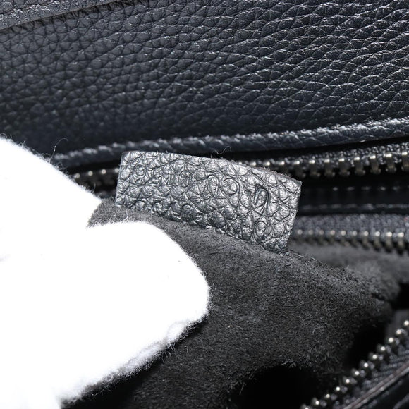 CELINE Luggage Micro Shopper Hand Bag Leather Black Silver Auth 181819SAM