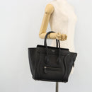 CELINE Luggage Micro Shopper Hand Bag Leather Black Silver Auth 181819SAM-26