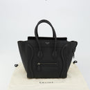CELINE Luggage Micro Shopper Hand Bag Leather Black Silver Auth 181819SAM-12