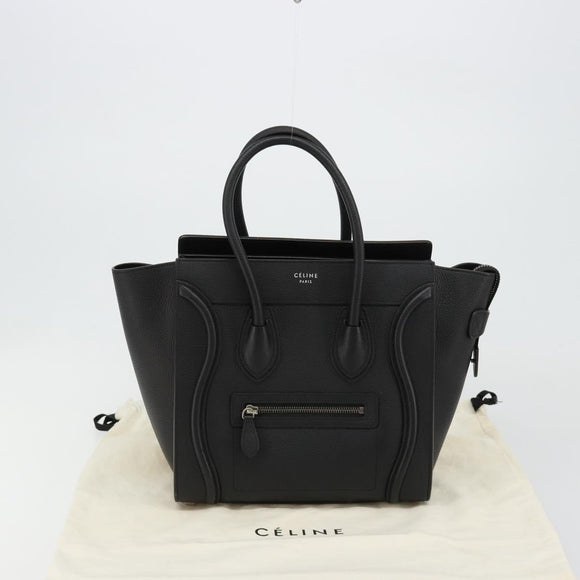 CELINE Luggage Micro Shopper Hand Bag Leather Black Silver Auth 181819SAM