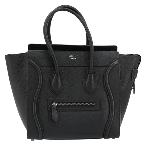 CELINE Luggage Micro Shopper Hand Bag Leather Black Silver Auth 181819SAM