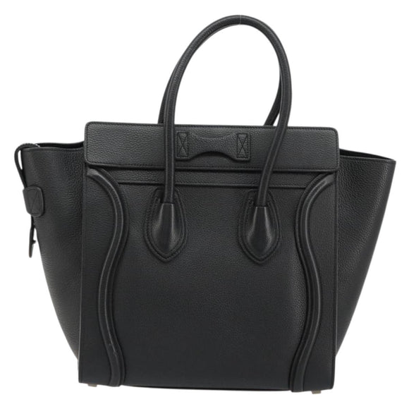 CELINE Luggage Micro Shopper Hand Bag Leather Black Silver Auth 181819SAM