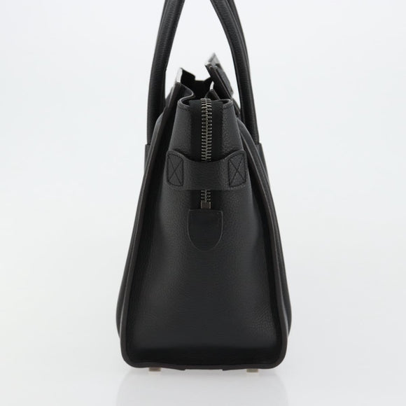 CELINE Luggage Micro Shopper Hand Bag Leather Black Silver Auth 181819SAM