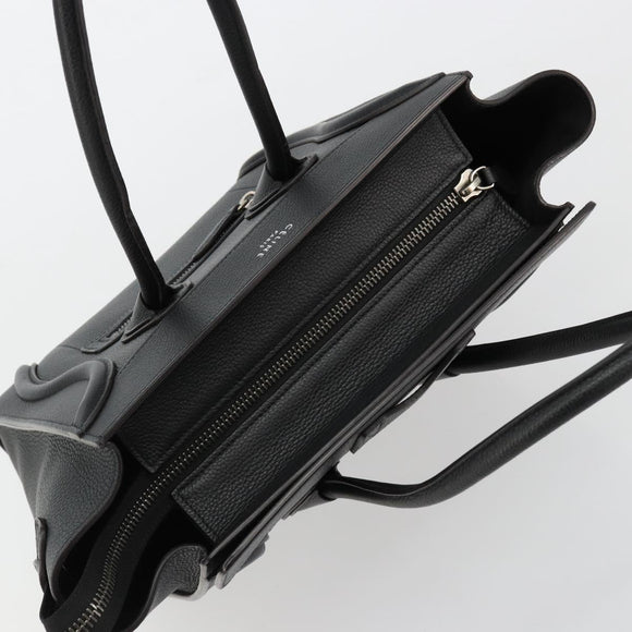 CELINE Luggage Micro Shopper Hand Bag Leather Black Silver Auth 181819SAM