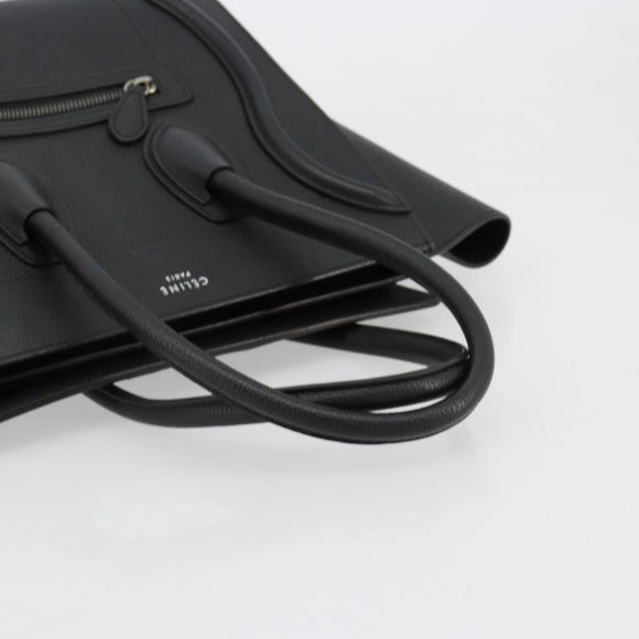 CELINE Luggage Micro Shopper Hand Bag Leather Black Silver Auth 181819SAM