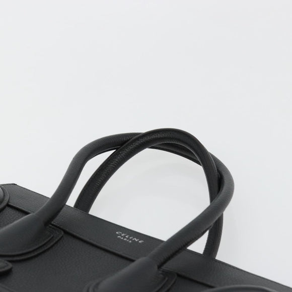 CELINE Luggage Micro Shopper Hand Bag Leather Black Silver Auth 181819SAM