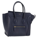 CELINE Luggage Micro Shopper Hand Bag Leather Navy Gold Auth 181820M-1