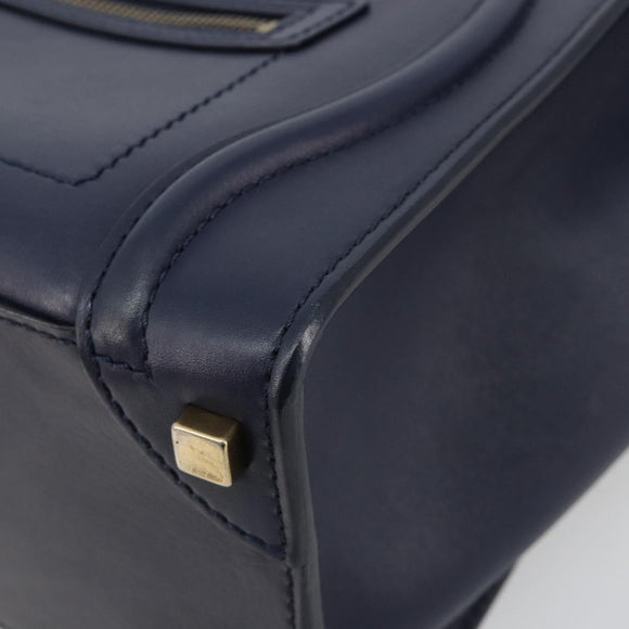 CELINE Luggage Micro Shopper Hand Bag Leather Navy Gold Auth 181820M