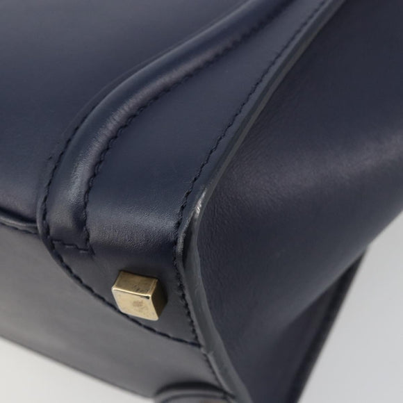 CELINE Luggage Micro Shopper Hand Bag Leather Navy Gold Auth 181820M