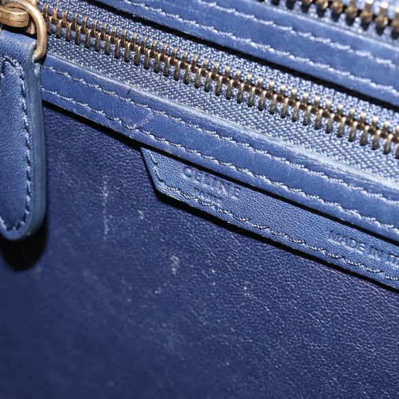 CELINE Luggage Micro Shopper Hand Bag Leather Navy Gold Auth 181820M