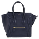 CELINE Luggage Micro Shopper Hand Bag Leather Navy Gold Auth 181820M-13