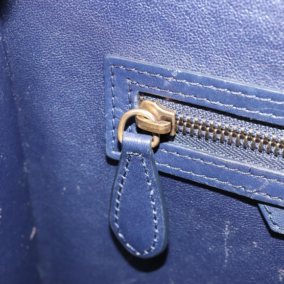 CELINE Luggage Micro Shopper Hand Bag Leather Navy Gold Auth 181820M