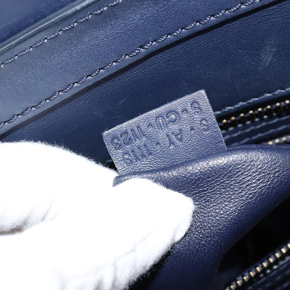 CELINE Luggage Micro Shopper Hand Bag Leather Navy Gold Auth 181820M