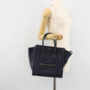 CELINE Luggage Micro Shopper Hand Bag Leather Navy Gold Auth 181820M-26