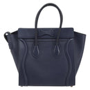 CELINE Luggage Micro Shopper Hand Bag Leather Navy Gold Auth 181820M-2