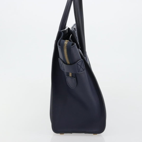 CELINE Luggage Micro Shopper Hand Bag Leather Navy Gold Auth 181820M