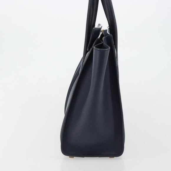 CELINE Luggage Micro Shopper Hand Bag Leather Navy Gold Auth 181820M
