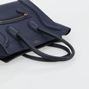 CELINE Luggage Micro Shopper Hand Bag Leather Navy Gold Auth 181820M-7