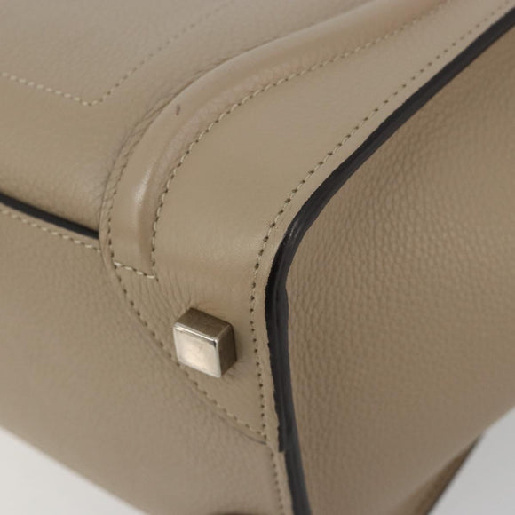 CELINE Luggage Micro Shopper Hand Bag Leather Beige Silver Auth 181821M