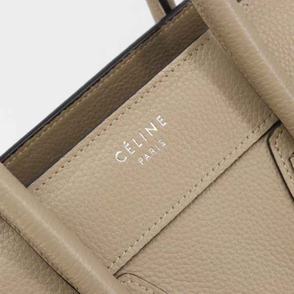 CELINE Luggage Micro Shopper Hand Bag Leather Beige Silver Auth 181821M