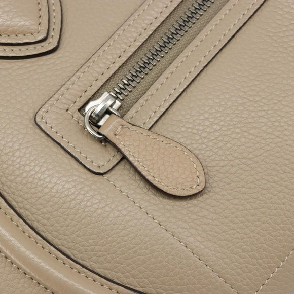 CELINE Luggage Micro Shopper Hand Bag Leather Beige Silver Auth 181821M