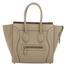 CELINE Luggage Micro Shopper Hand Bag Leather Beige Silver Auth 181821M-13