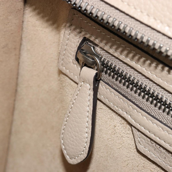 CELINE Luggage Micro Shopper Hand Bag Leather Beige Silver Auth 181821M