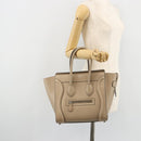 CELINE Luggage Micro Shopper Hand Bag Leather Beige Silver Auth 181821M-25