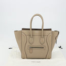 CELINE Luggage Micro Shopper Hand Bag Leather Beige Silver Auth 181821M-12