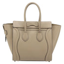 CELINE Luggage Micro Shopper Hand Bag Leather Beige Silver Auth 181821M-2