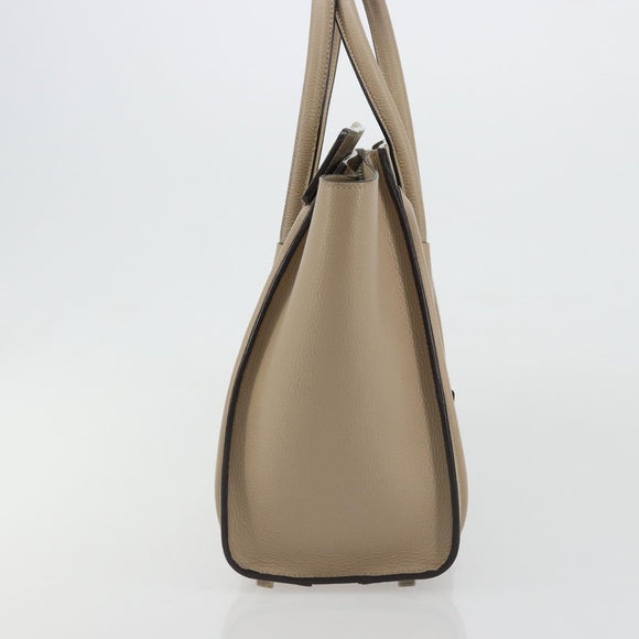 CELINE Luggage Micro Shopper Hand Bag Leather Beige Silver Auth 181821M