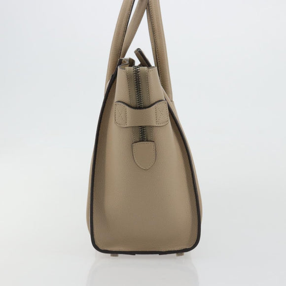 CELINE Luggage Micro Shopper Hand Bag Leather Beige Silver Auth 181821M