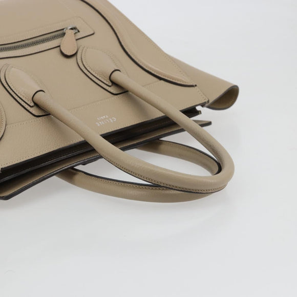CELINE Luggage Micro Shopper Hand Bag Leather Beige Silver Auth 181821M