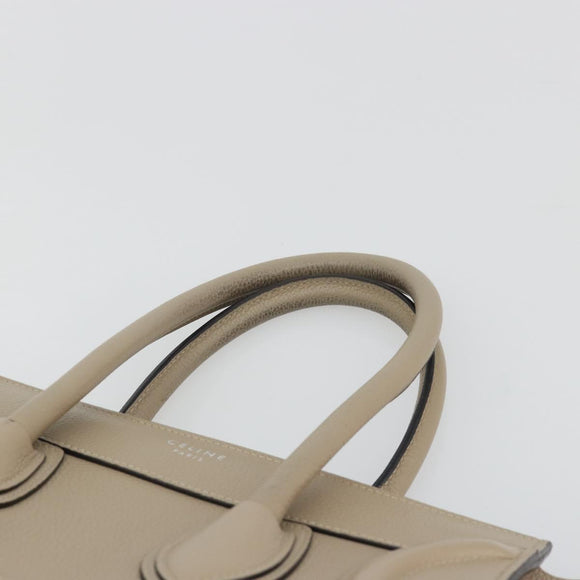 CELINE Luggage Micro Shopper Hand Bag Leather Beige Silver Auth 181821M
