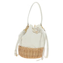 PRADA Hand Bag Rattan 2way White Gold Auth 181826SM-1
