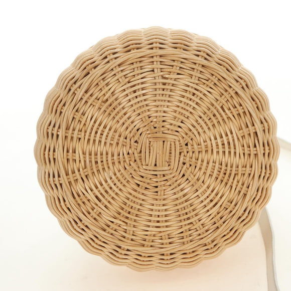 PRADA Hand Bag Rattan 2way White Gold Auth 181826SM