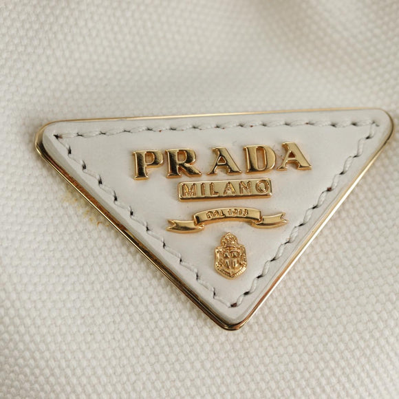 PRADA Hand Bag Rattan 2way White Gold Auth 181826SM
