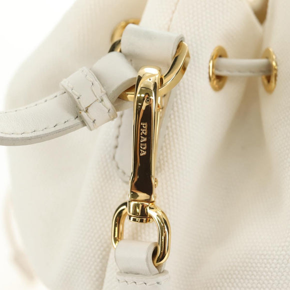 PRADA Hand Bag Rattan 2way White Gold Auth 181826SM