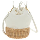 PRADA Hand Bag Rattan 2way White Gold Auth 181826SM-13