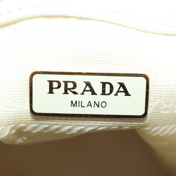 PRADA Hand Bag Rattan 2way White Gold Auth 181826SM
