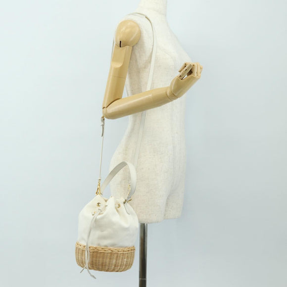 PRADA Hand Bag Rattan 2way White Gold Auth 181826SM