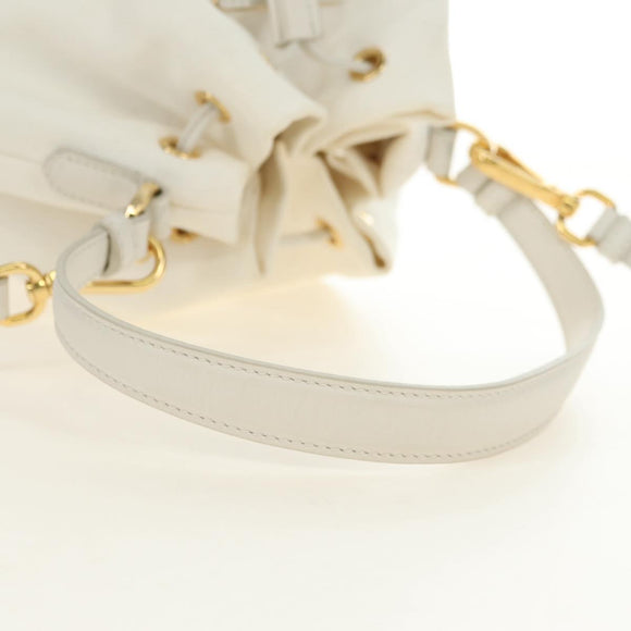 PRADA Hand Bag Rattan 2way White Gold Auth 181826SM