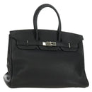 HERMES Birkin 35 Handtas Taurillon Leder Zwart Zilver Auth 181827SM-1