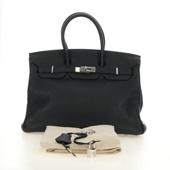 HERMES Birkin 35 Handtas Taurillon Leder Zwart Zilver Auth 181827SM