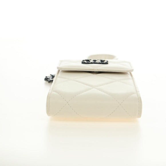 CHANEL Matelasse Chain Shoulder Bag Lamb Skin 2way White Silver CC Auth 181828M