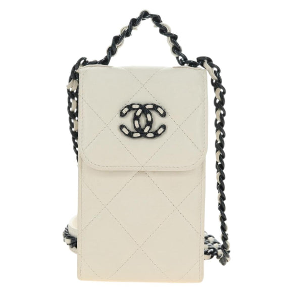 CHANEL Matelasse Chain Shoulder Bag Lamb Skin 2way White Silver CC Auth 181828M