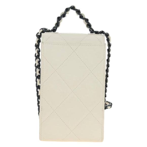 CHANEL Matelasse Chain Shoulder Bag Lamb Skin 2way White Silver CC Auth 181828M