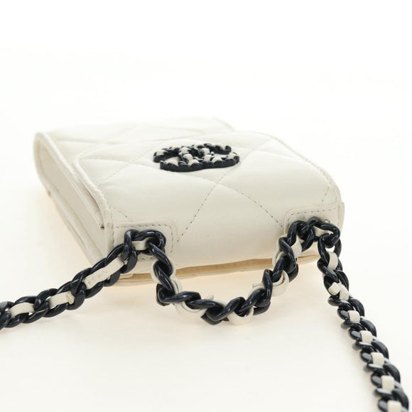 CHANEL Matelasse Chain Shoulder Bag Lamb Skin 2way White Silver CC Auth 181828M